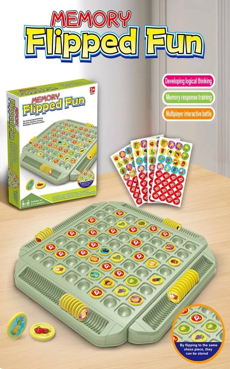 儿童玩具益智水果翻转记忆棋盘游戏,创意记忆棋对战玩法 锻炼手眼协调 记忆力 专注力,优质材质制成,适合2-4人玩耍,适合家庭之夜 聚会 旅游出行玩耍,适合生日 万圣节 圣诞节礼物 商品详情 4