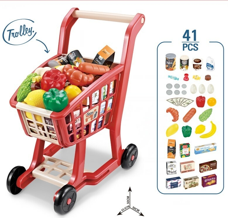 Mini chariot de courses en plastique pour enfants, jouet de supermarché, cuisine et nourriture pour jouer à faire semblant.