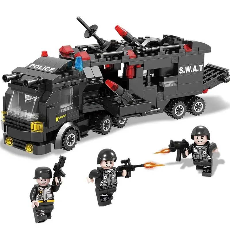 swat police vehicle robot car building blocks children educational toys birthday gifts for boys kids 6