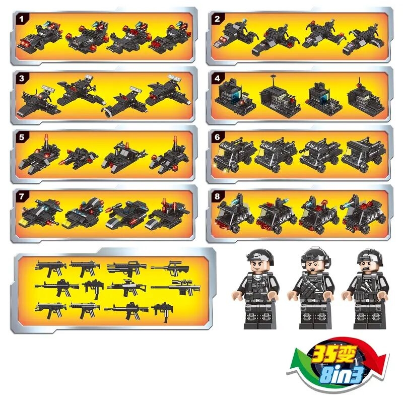 swat police vehicle robot car building blocks children educational toys birthday gifts for boys kids details 8