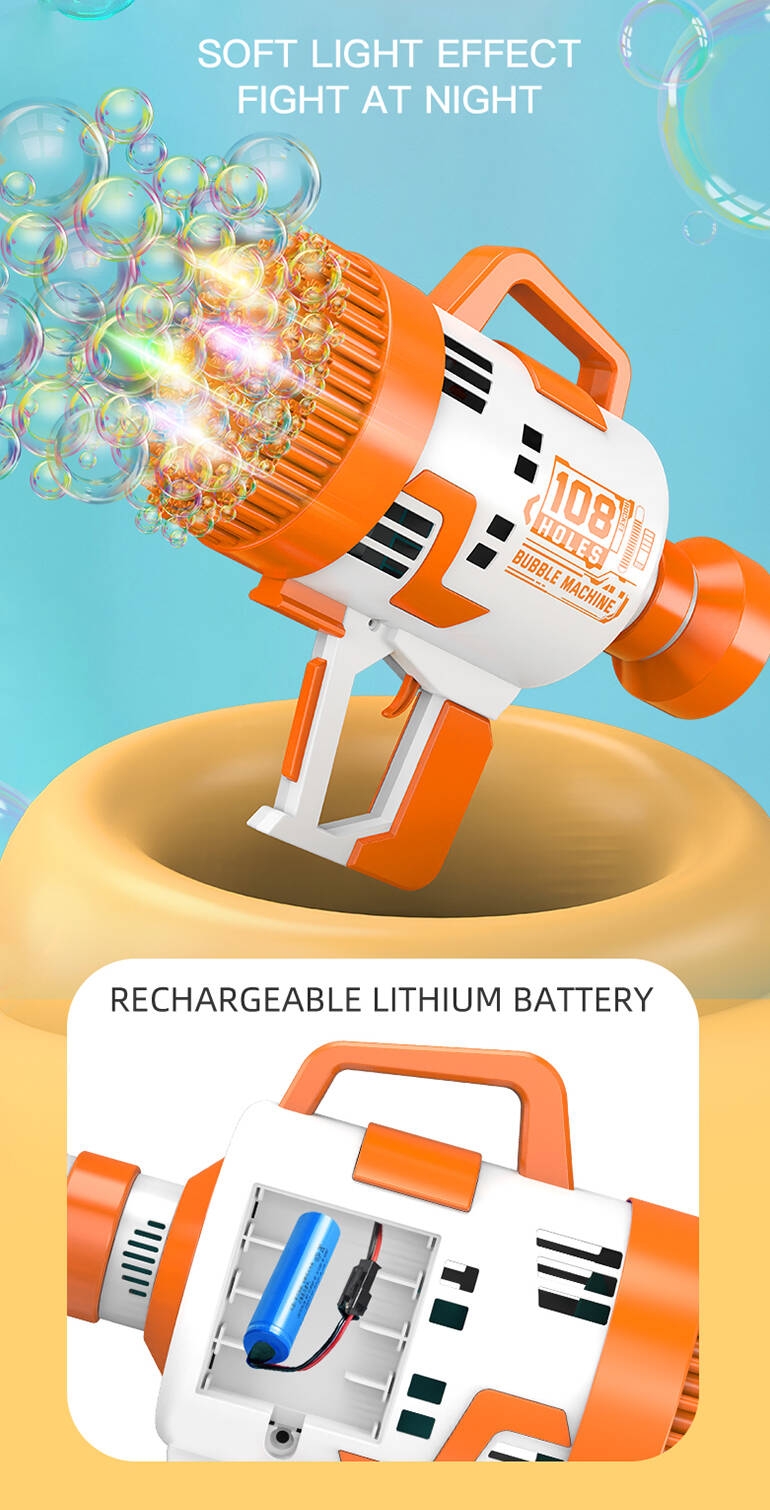 Pistolet à bulles Chengji Jouets pour enfants Électrique Automatique Soufflage de savon Pistolet à bulles à 108 trous