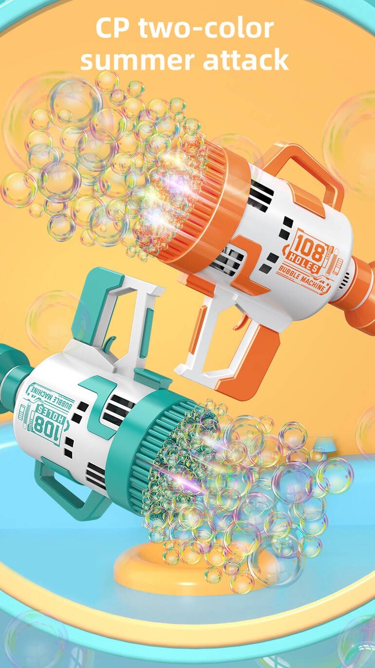 Pistolet à bulles Chengji Jouets pour enfants Électrique Automatique Soufflage de savon Pistolet à bulles à 108 trous