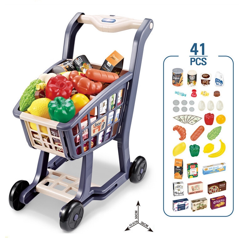 New Style Kids Plastic Supermarket Trolley Shopping Trolleys Cart Pretend Toy Mini Shopping Cart Toy
