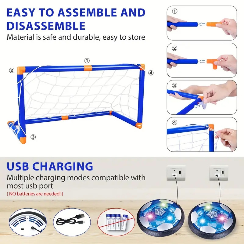 hover soccer ball indoor hover soccer ball set with 2 goals rechargeable indoor air floating soccer ball with led light and foam bumper sport game outdoor perfect birthday xmas gifts details 2