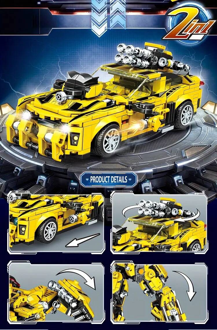 building blocks, 800 pcs classic robot car building blocks deformable model building blocks for children boys and girls gifts for children educational toys deformable mecha in two forms details 1