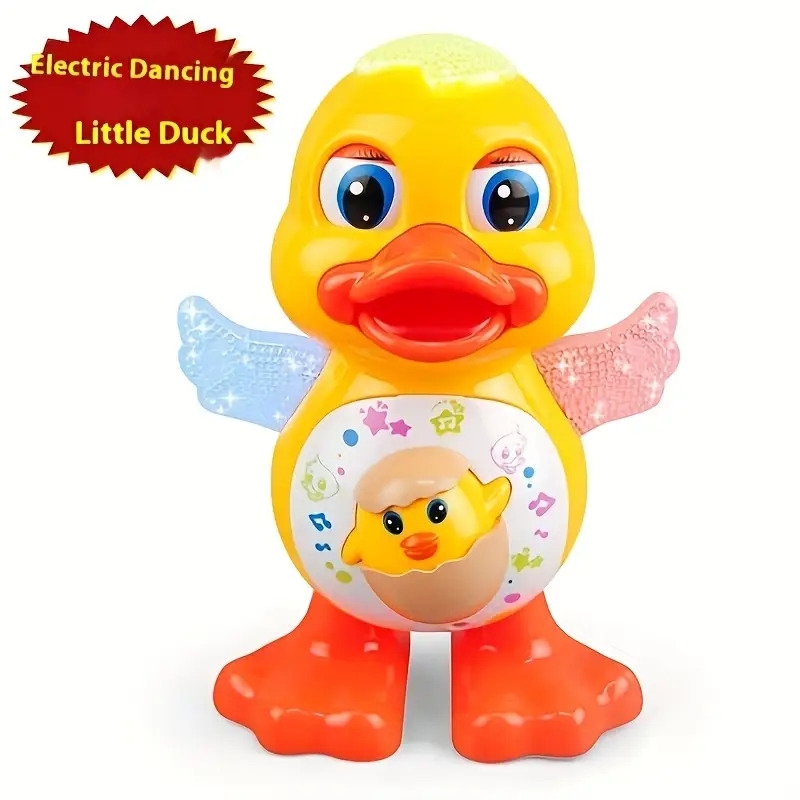 interactive dancing duck toy with music dynamic lights and eye blinking effects educational cartoon animal toy plastic construction with battery not included for toddlers 0 3 years ideal for halloween and christmas gifts 8