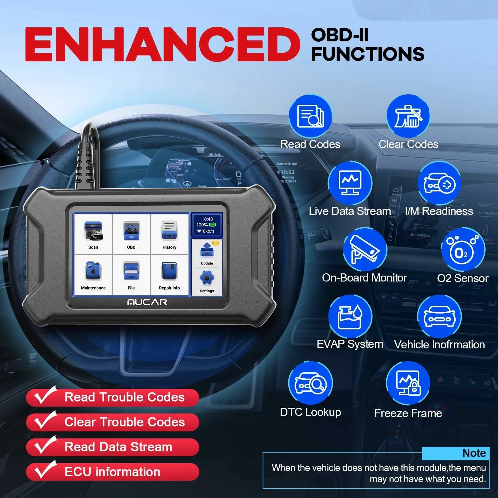 MUCAR CS5 Scanner OBD2 pour voiture ECM TCM ABS SRS BCM Outils de diagnostic automobile Testeur de batterie Outil automobile Mise à jour gratuite à vie