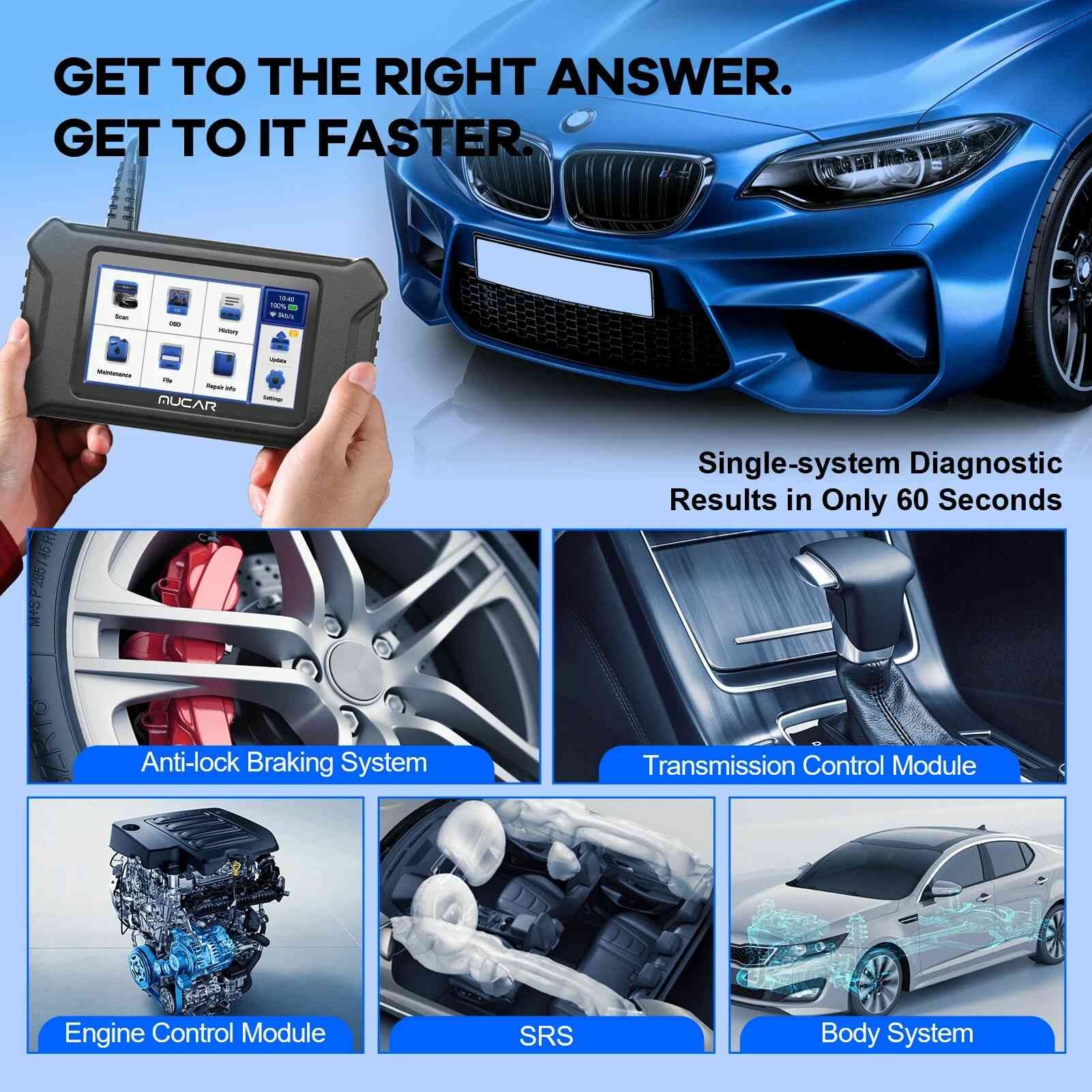 MUCAR CS5 Scanner OBD2 pour voiture ECM TCM ABS SRS BCM Outils de diagnostic automobile Testeur de batterie Outil automobile Mise à jour gratuite à vie