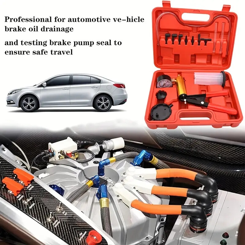 1pc 2 in 1 brake bleeder kit handheld vacuum pump test set brake fluid tester brake fluid replacement tool applicable to cars with protective cover adapter single bleeding system details 4