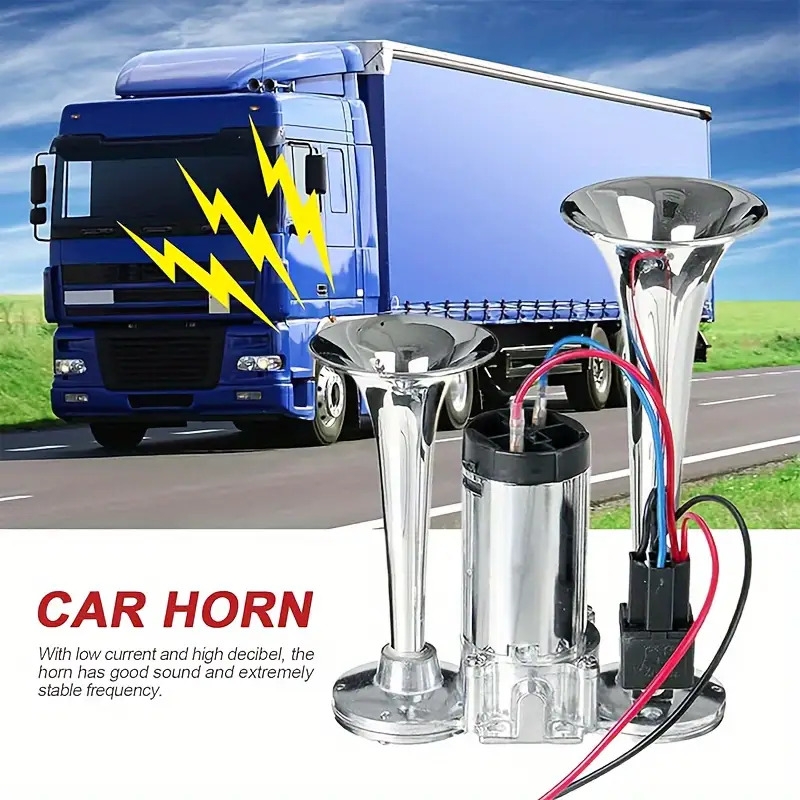 ultra loud 12v truck air horn with dual speakers and easy connect includes air pump aluminum construction details 1