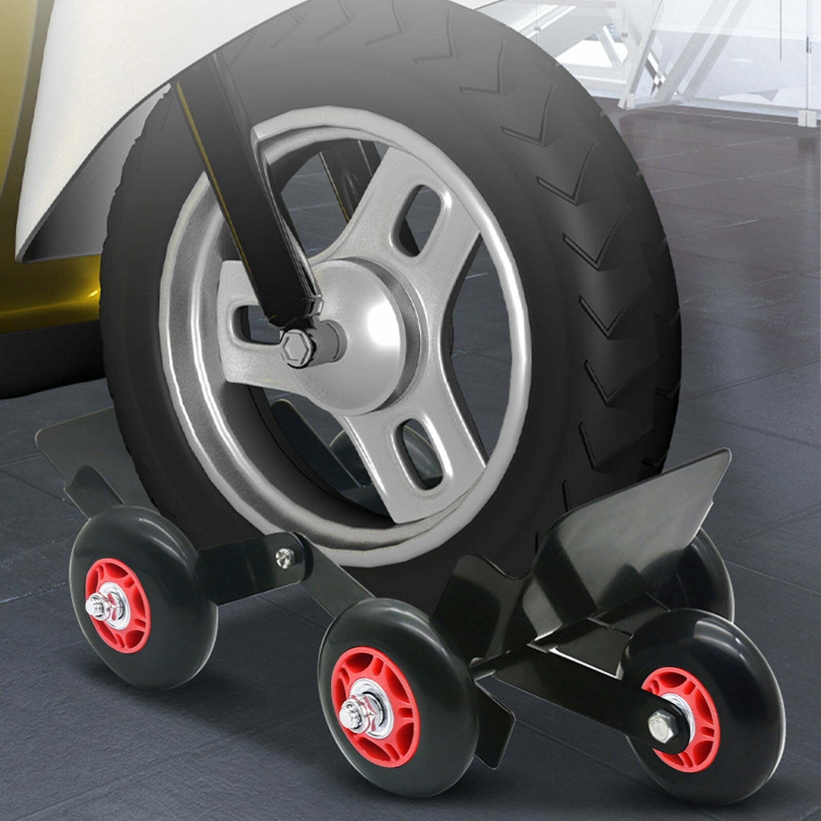 HOARBOEG Motorcycle Tire Dolly & Flat Tire Mover – Heavy-Duty 1000LB Foldable Trailer Booster for Cars, Bikes, Tricycles – Anti-Slip Rubber Wheels, Portable Emergency Tool (5.91*5.12*5.12in)