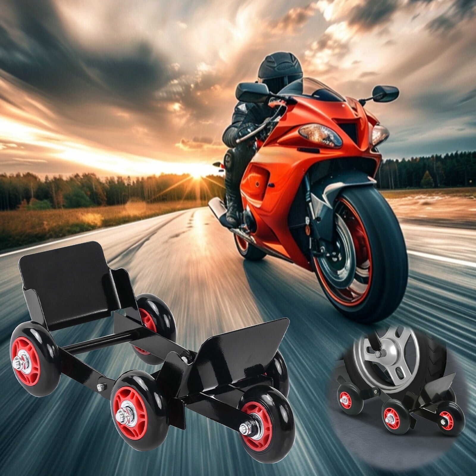 HOARBOEG Motorcycle Tire Dolly & Flat Tire Mover – Heavy-Duty 1000LB Foldable Trailer Booster for Cars, Bikes, Tricycles – Anti-Slip Rubber Wheels, Portable Emergency Tool (5.91*5.12*5.12in)