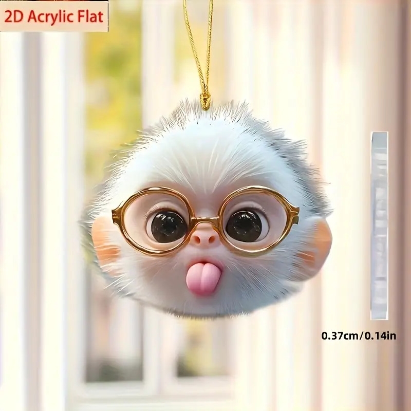 一只可爱的戴眼镜的猴子，用于汽车后视镜悬挂装饰 - 可爱的背包装饰，适合万圣节，父亲节，母亲节，情人节，圣诞礼物 3