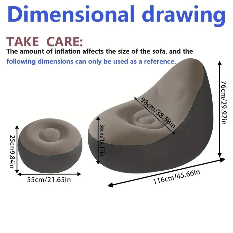 1 件毛绒充气躺椅附脚踏板 - 便携式可折叠,米色和黑色设计,适合室内/室外使用,非常适合露台、日光浴和现代客厅,仅限手洗,充气家具 商品详情 2