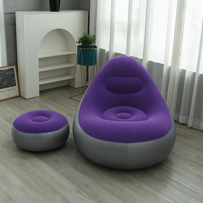 一套充气休闲沙发椅和脚凳，户外折叠躺椅，麂皮休闲沙发，可收纳且可充气，适合露营、旅行、野营, 便携式座椅,旅行椅,可折叠沙发,紧凑型家具,耐用结构,轻便家具,便携式休闲椅,脚凳,旅行者,露营者 商品详情 1