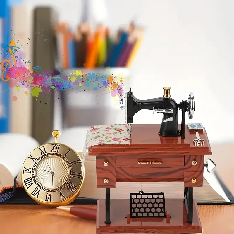 复古风迷你缝纫机音乐盒 - 欧式复古设计，手摇机械发条，家居装饰与生日礼物的完美选择 详情 4