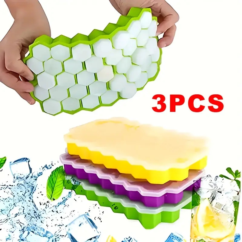 3pcs honeycomb   trays 37 cavities bpa free silicone mold with   lids   festive drinks chilled treats ideal for halloween christmas easter thanksgiving fathers day celebrations details 0
