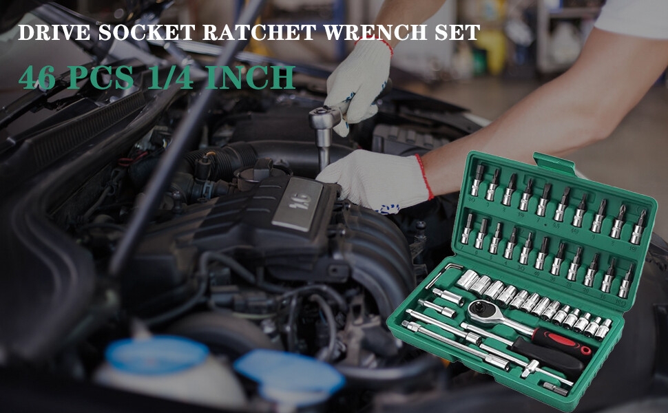 46 Pieces 1/4 inch Drive Socket Ratchet Wrench Set