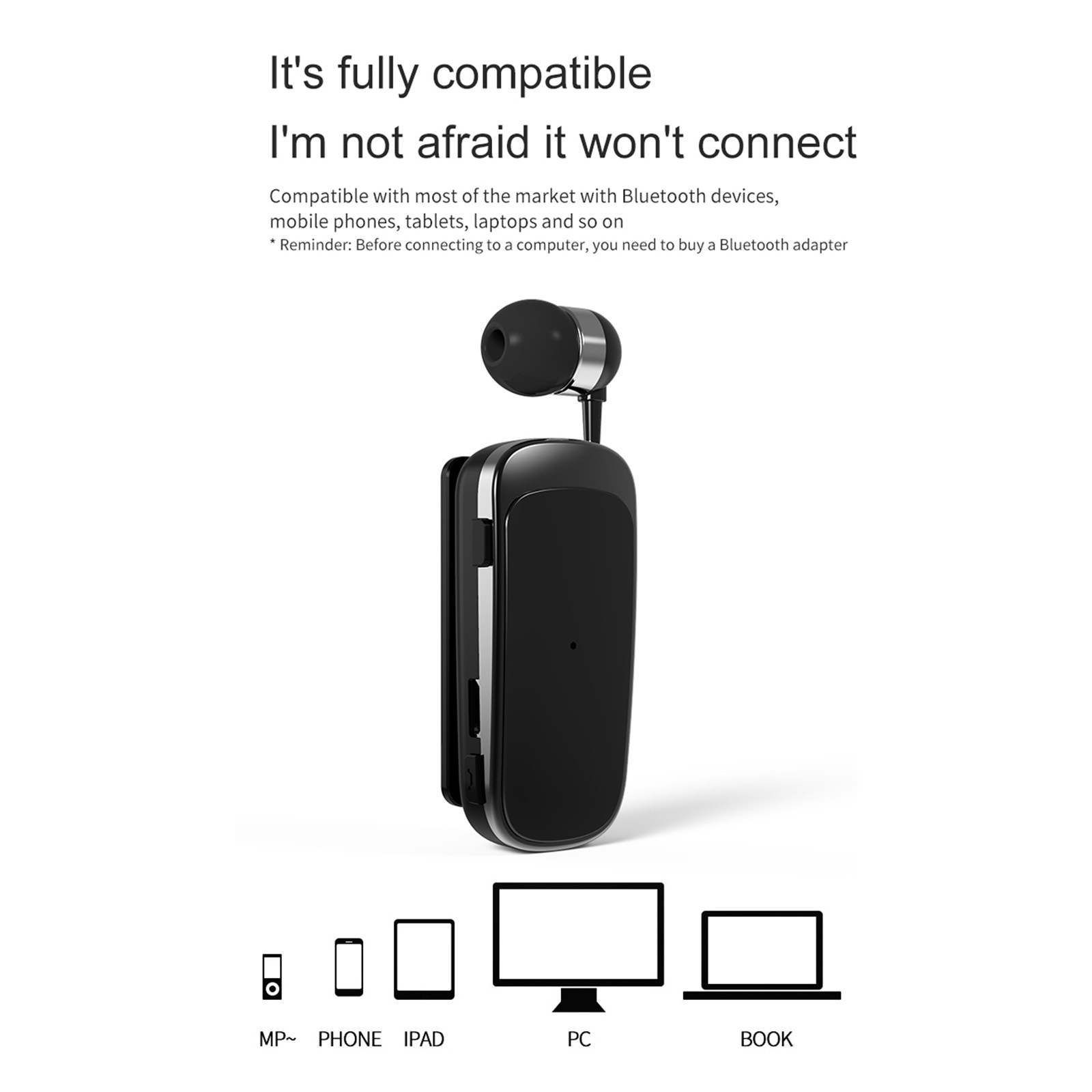 Fineblue K52 Bluetooth 4.0 Wireless Headset Stereo Headphone Clip-on Business Workout Driving Earphone Earbud Earpiece Handsfree