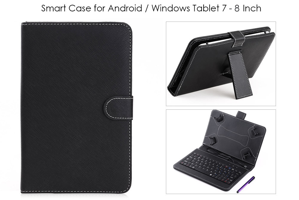 Smart Cover Case with Micro USB Wire Control Keyboard for Android / Windows Tablet 7 Inch