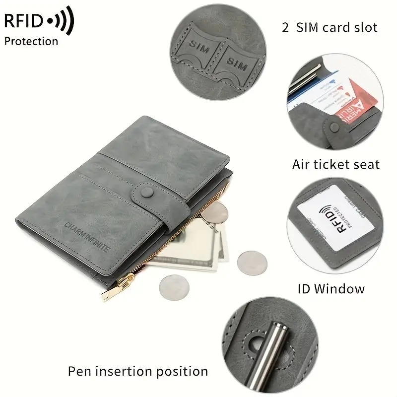new id bag anti theft rfid passport clip zipper buckle certificate holder multi functional travel passport bag ticket holder 4