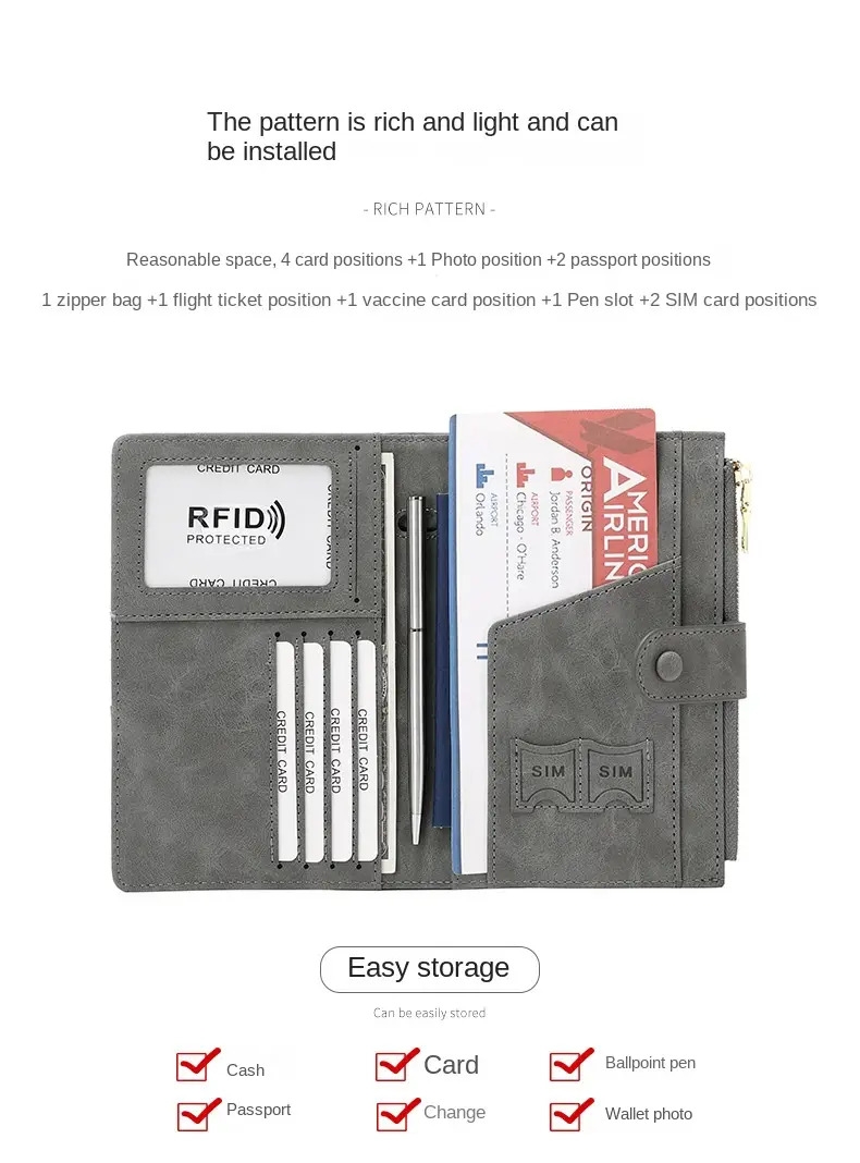 new id bag anti theft rfid passport clip zipper buckle certificate holder multi functional travel passport bag ticket holder details 1