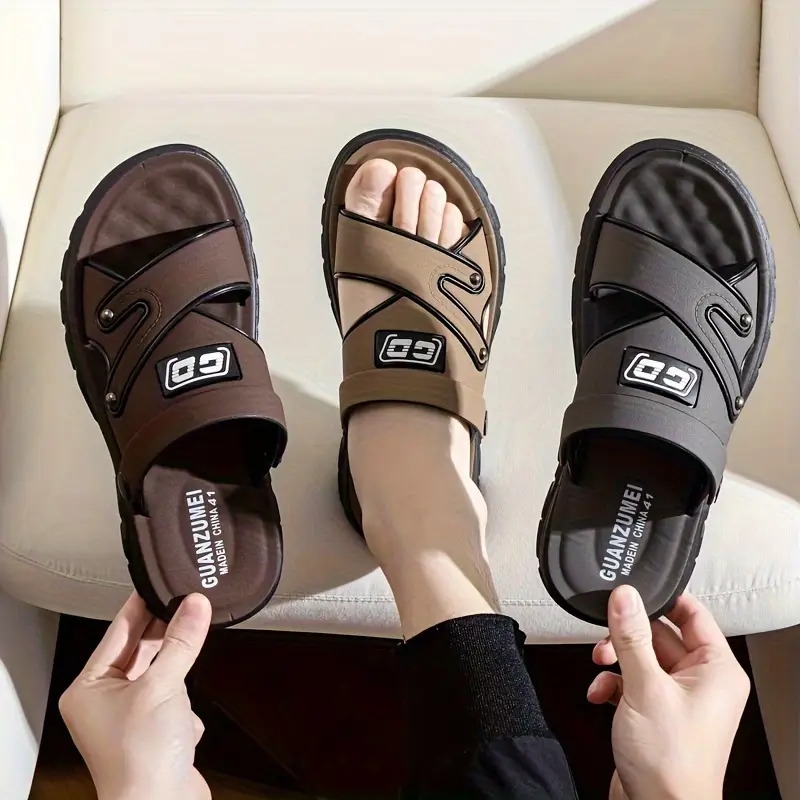 Mens Alphabet Design Casual Dual Purpose Sandals Slippers Non Slip Beach Shoes For Summer Outdoor Men s Shoes Temu details 1
