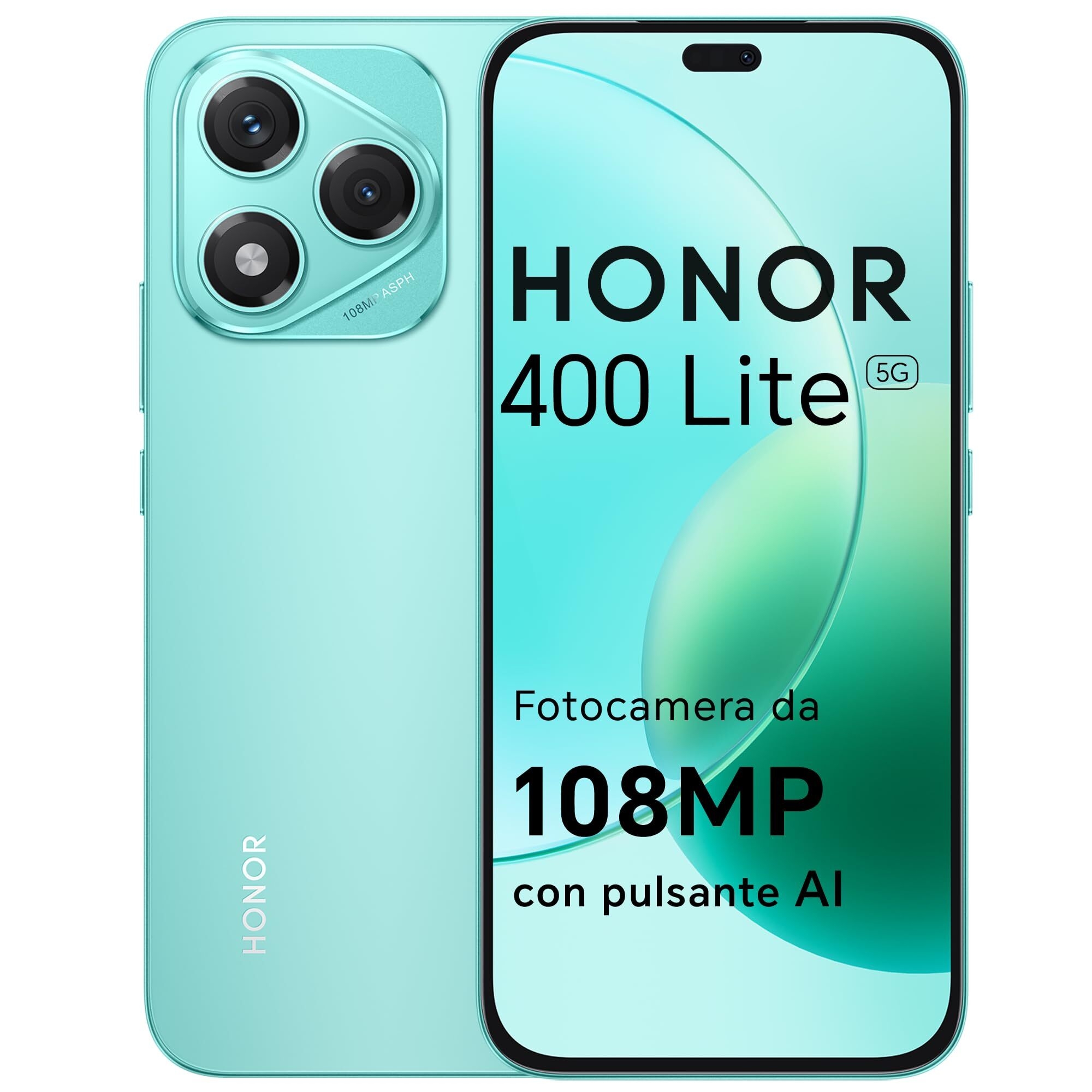 HONOR 400 Lite Smartphone 5G Dual SIM NFC, 8GB RAM 256GB Memoria, 108MP con  pulsante AI telefono Android 15, 6.7 pollici AMOLED Eye-Care Display, 5230  mAh,IP64&SGS, Mars Green [Versione italiana] : Amazon.it: Elettronica