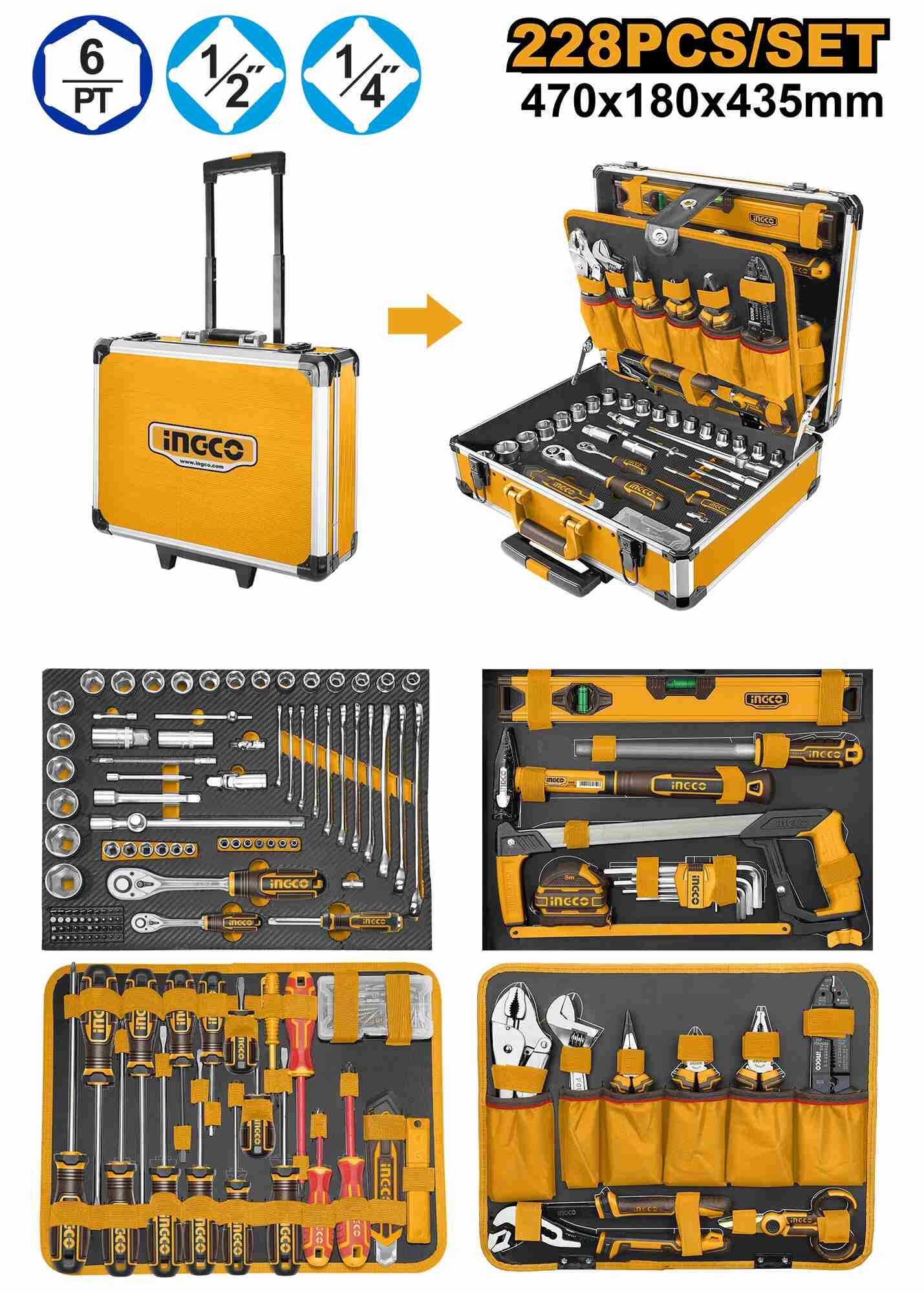 Coffret d'outils à main INGCO 228 pièces en coffret aluminium HKTHP52288 | Coffrets d'outils à main et accessoires | Horme Singapour