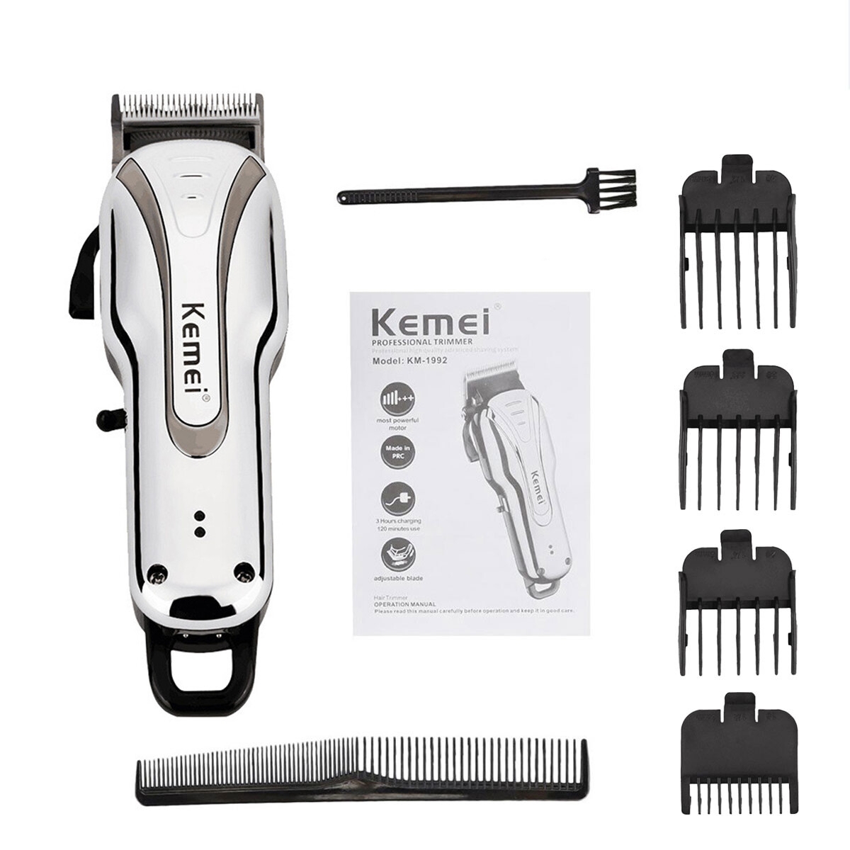 KEMEI KM-1992 Rechargeable Hair Clipper Trimmer Shaver Batterie au lithium-ion 110V-240V