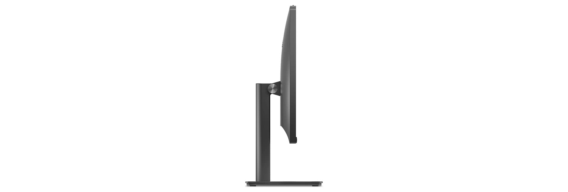 Left side profile of Lenovo V100 (24” Intel) AIO desktop, featuring its adjustable stand that offers a rigid support while tilted at diverse angles.