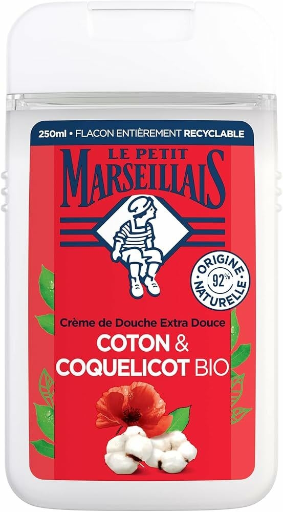 Le Petit Marseillais - Crème de Douche Extra Douce Coton & Coquelicot Bio (flacon de 250 ml) –