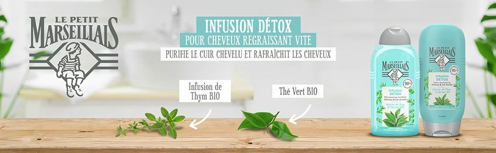 Le Petit Marseillais Après-Shampooing Infusion Detox Thym et The Vert Bio, Flacon de 250 ml : Amazon.fr: Beauté et Parfum