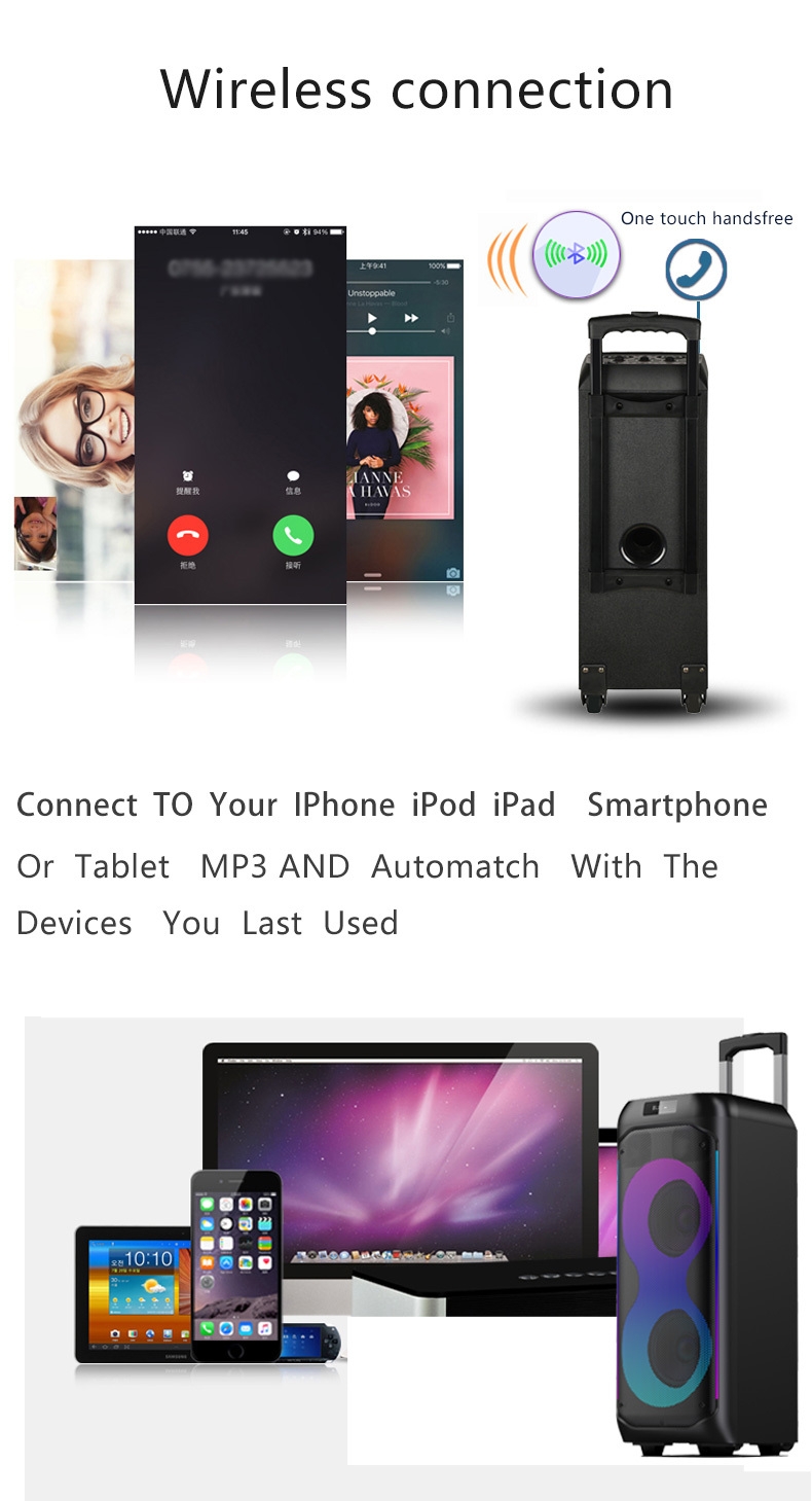 Double enceinte portable de karaoké pour cinéma maison, 6,5 pouces, rechargeable, avec LED RVB, microphone intégré, sans fil, pour téléphone portable