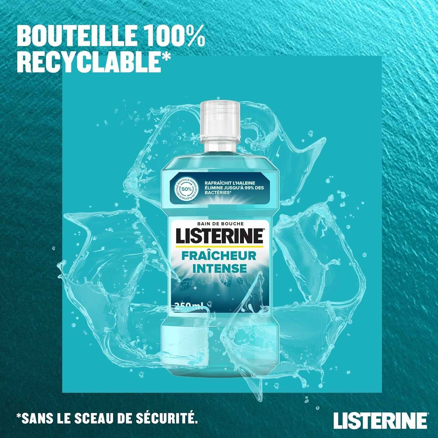 Listerine , Bain de Bouche Fraîcheur Intense (bouteille de 250 ml) – Soin  bucco-dentaire quotidien contre la plaque dentaire – Bain de bouche pour  une haleine fraîche durable : Amazon.fr: Hygiène et Santé