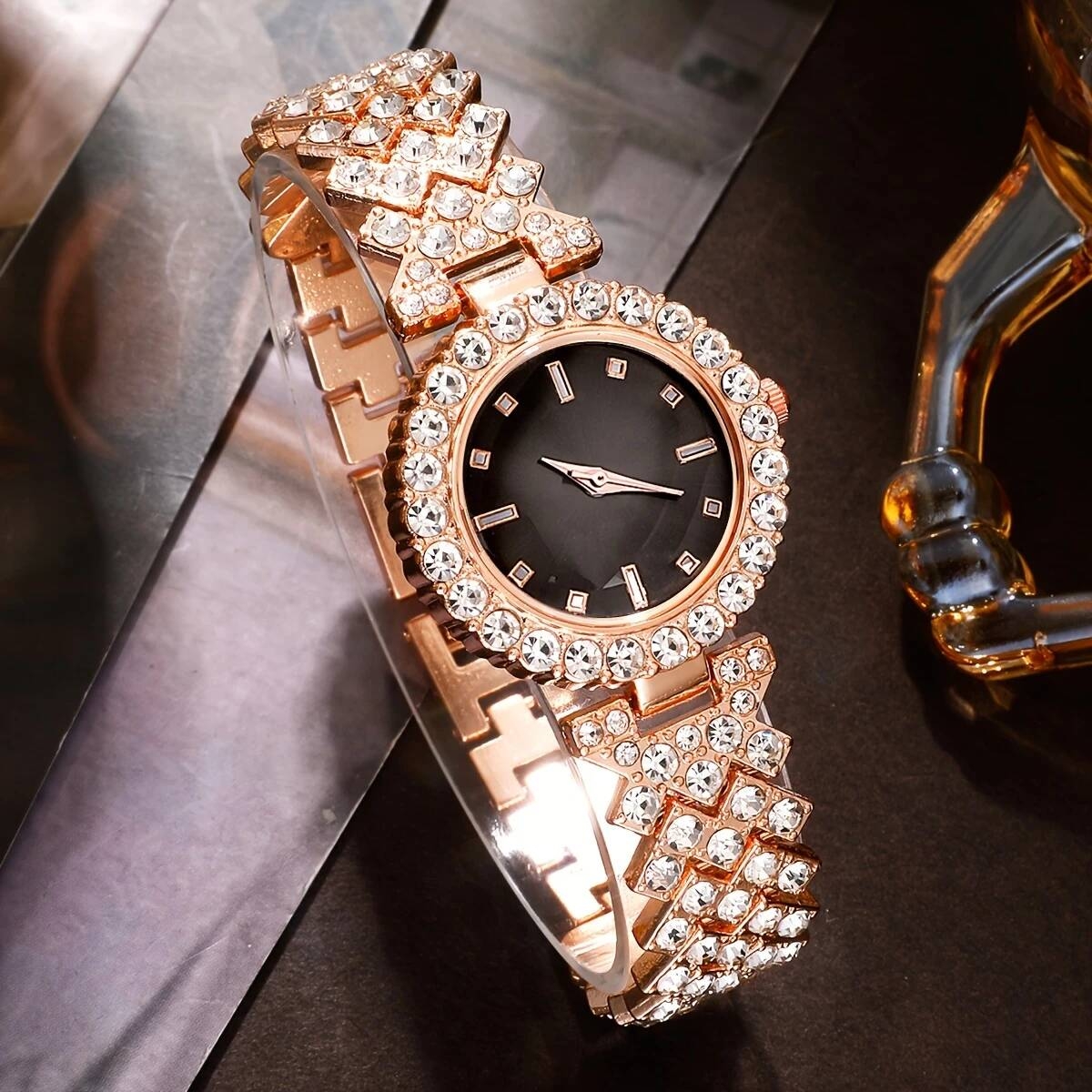 5pcs set womens fashion retro quartz watches crystal jewelry set details 3