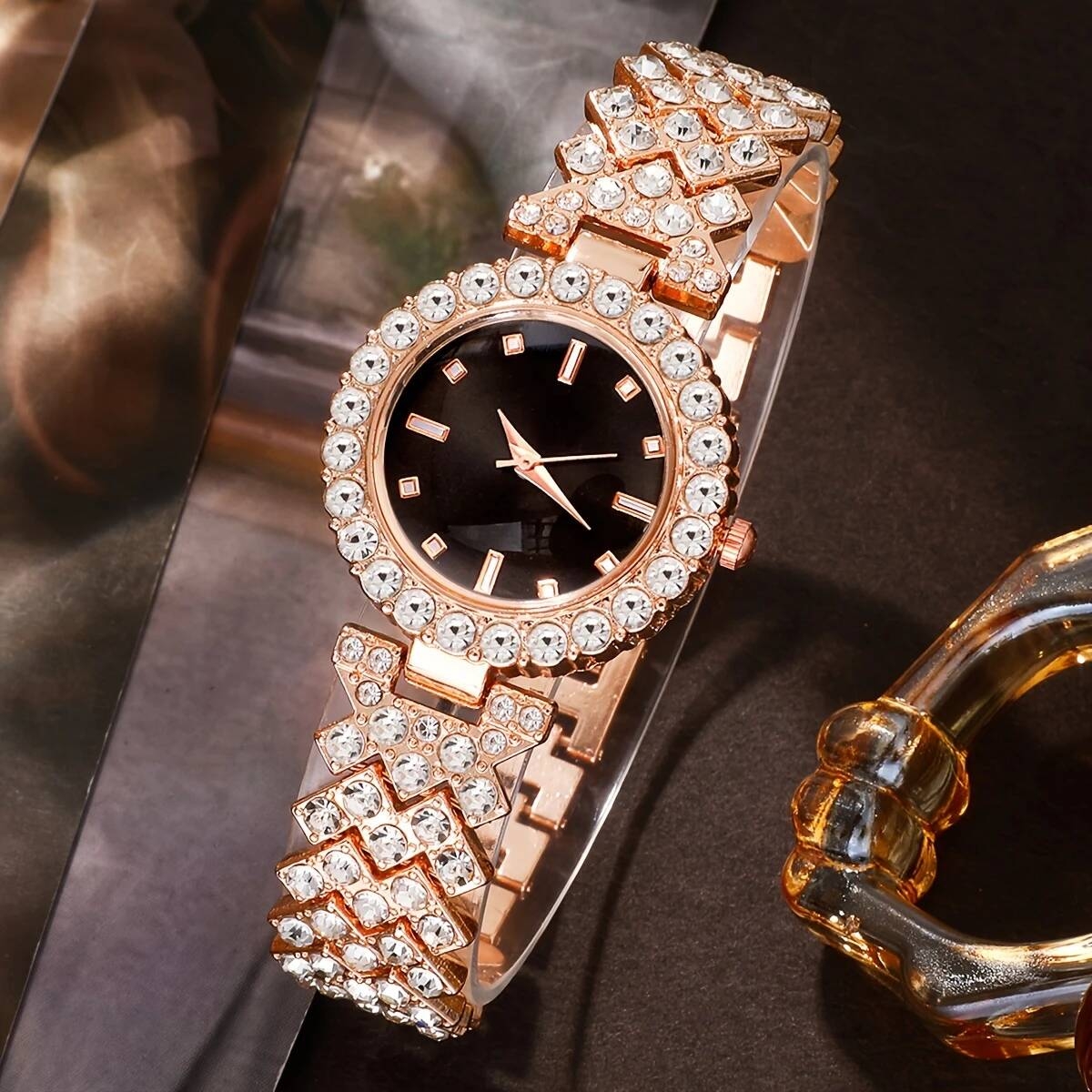 5pcs set womens fashion retro quartz watches crystal jewelry set details 2