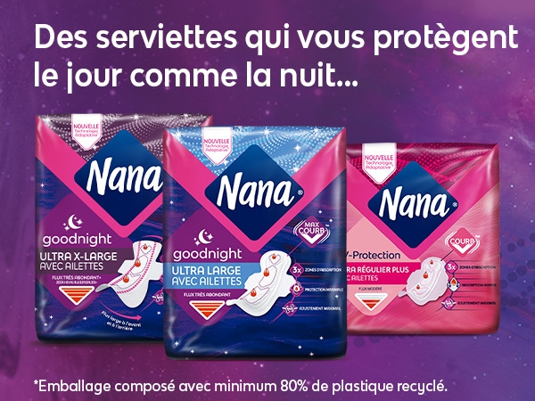 Nana Ultra Goodnight Large Serviettes Hygiéniques Avec Ailettes - Flux Très  Abondants - 20 Serviettes En Pochette Individuelle : Amazon.fr: Hygiène et  Santé