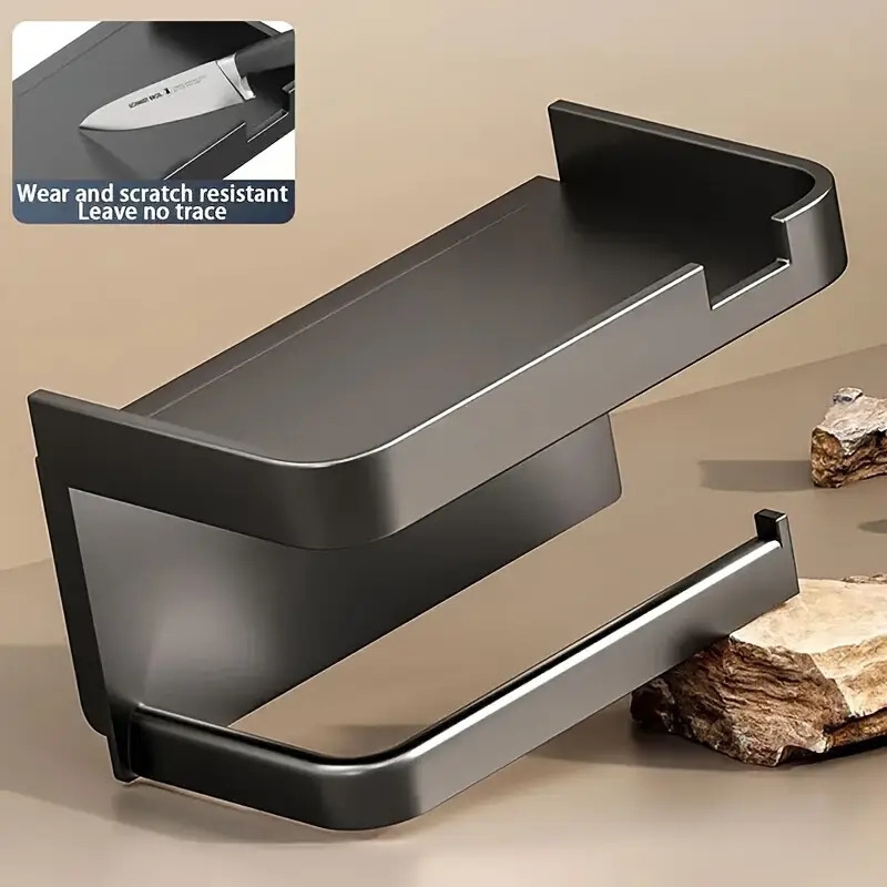 1pc punch free toilet paper holder toilet paper roll holder wall mounted toilet paper holder bathroom paper holder with mobile phone holder self   wall holder bathroom accessories details 4