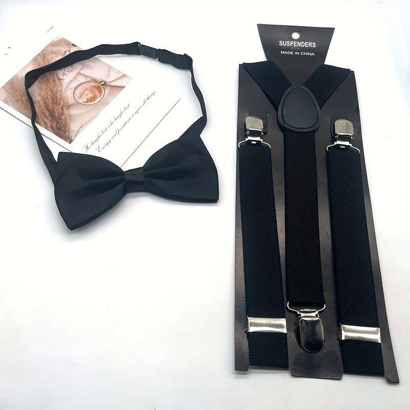2pcs Ensemble nœud papillon décontracté uni pour hommes + bretelles, accessoires de vêtements pour hommes, choix idéal pour les cadeaux détails 5