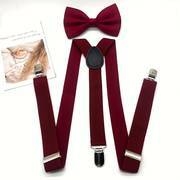 2pcs Ensemble nœud papillon décontracté uni pour hommes + bretelles, accessoires de vêtements pour hommes, choix idéal pour les cadeaux détails 7