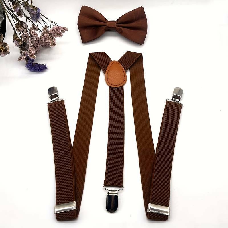 2pcs Ensemble nœud papillon décontracté uni pour hommes + bretelles, accessoires de vêtements pour hommes, choix idéal pour les cadeaux détails 6