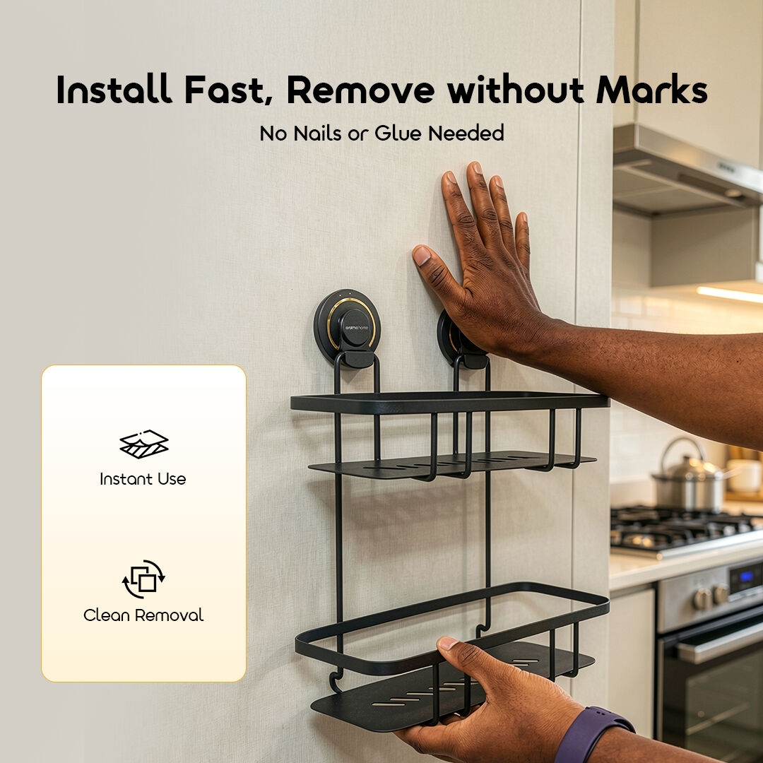oraimo Double-Layer Storage Basket DuoNest OHES-004 04 Install Fast Remove without Marks No Nails or Glue Needed Instant Use Clean Removal