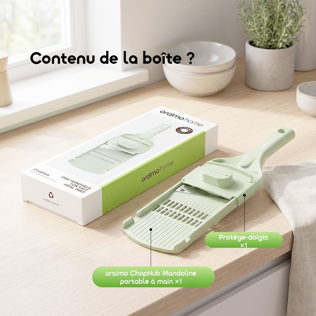 oraimo Handheld Mandoline Slicer ChopHub OHKC 016 06 Contenu de la boite FR