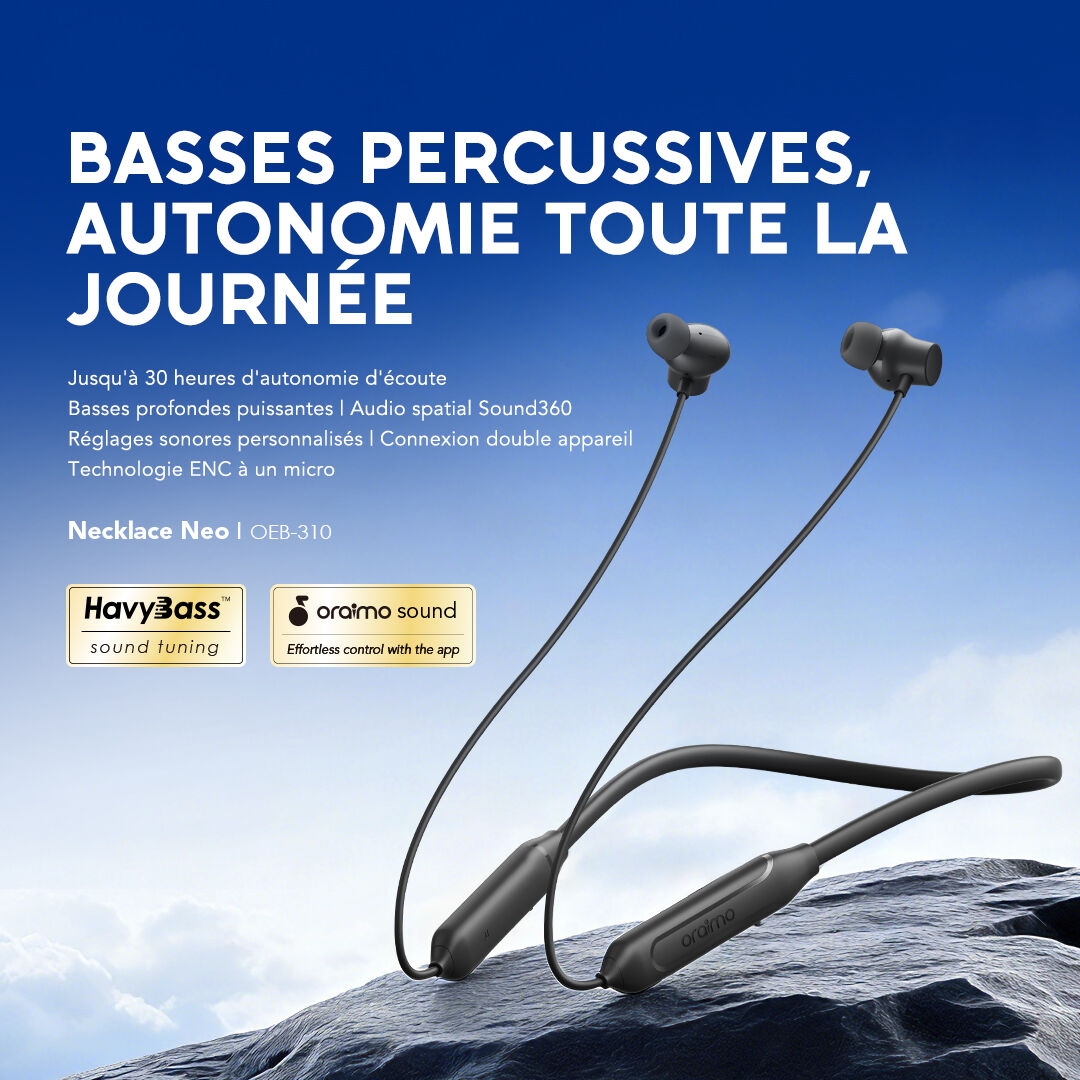 oraimo Earphone Necklace Neo OEB-310 01 THUMPING BASS, ALL-DAY BATTERY