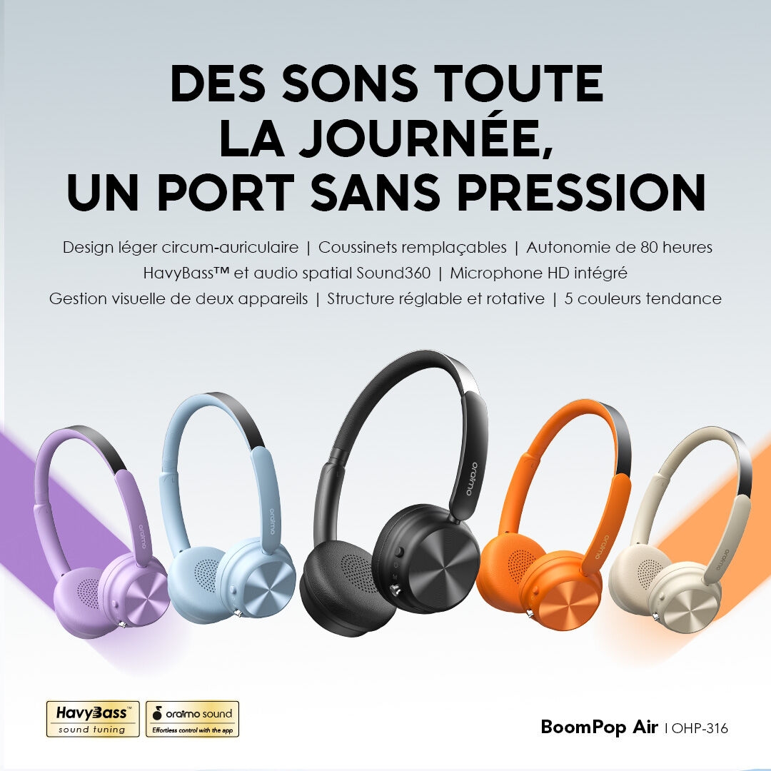 oraimo Headphone BoomPop Air OHP-316 01 ALL-DAY BEATS, NO-PRESSURE WEAR