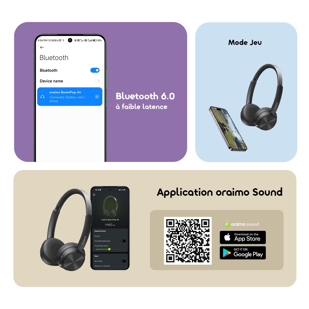 oraimo Headphone BoomPop Air OHP-316 10 Bluetooth 6.0 Low Latency Gaming Mode oraimo sound app
