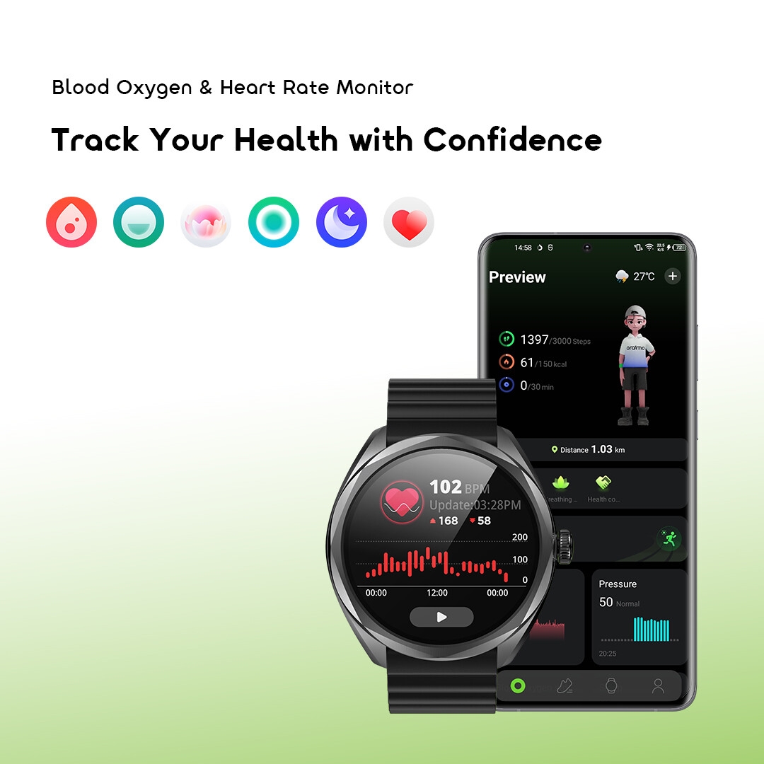 oraimo Smart Watch Watch Nova 2R OSW-834 06 Blood Oxygen & Heart Rate Monitor