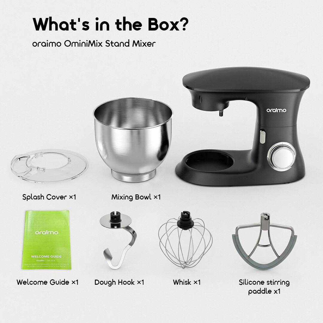 Robot pâtissier Oraimo OminiMix OBL-551A 07 Que contient la boîte ?