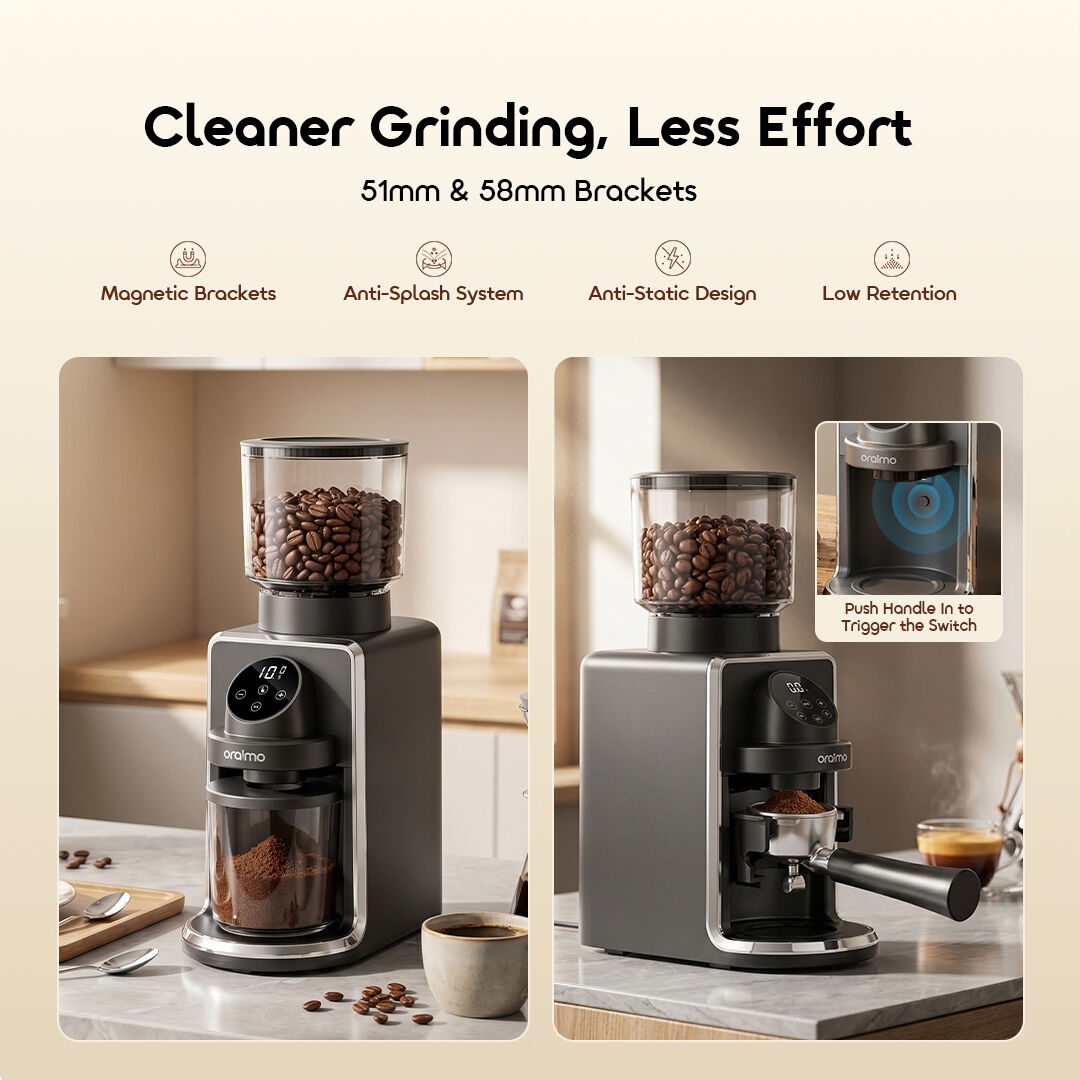 oraimo Conical Burr Grinder BeanGrind Pro OCB-521A 06 Cleaner Grinding, Less Effort